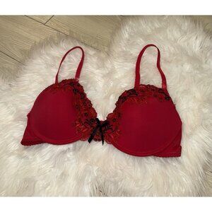 Felina F5019 Lace Trim Push Up Bra Padded Underwire Womens 38C Red
